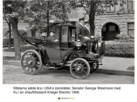 Senator George Westmore med fru och chaufför i en Krieger Electric 1906