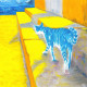 "En väg på Konstra" visar färgglada katter av Helen Wennberg